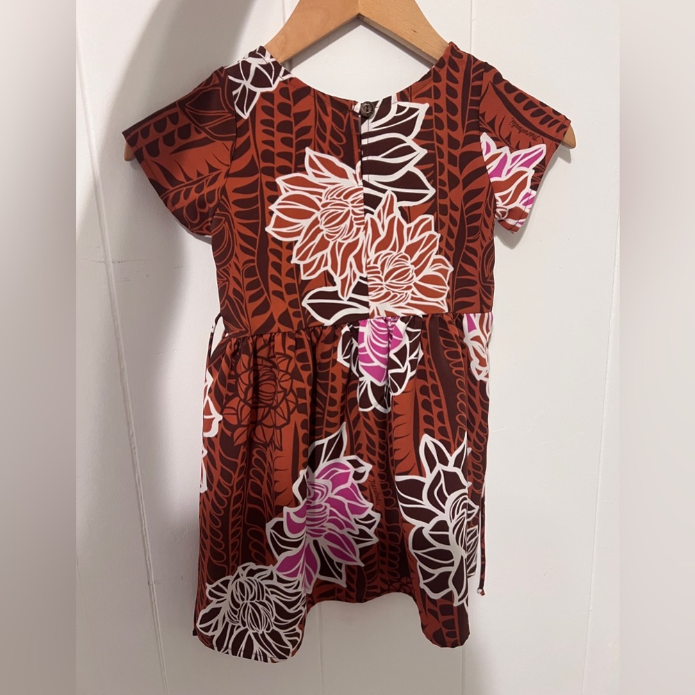 Manuhealii Girls Dress XS Brown Pink Hawaiian Floral Luau‎ - Picture 2 of 6